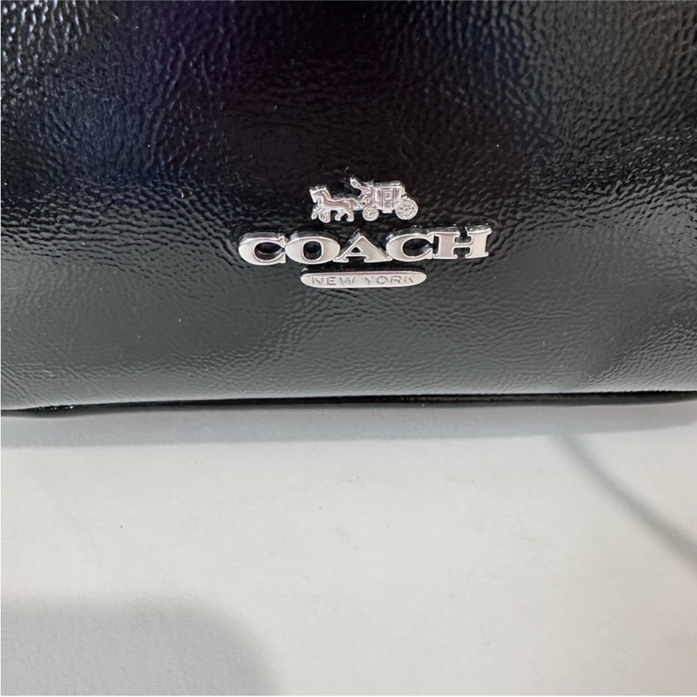 Coach Mini Hadley Crinkle Black Patent Leather Crossbody Bag Silver NWT - Picture 6 of 11